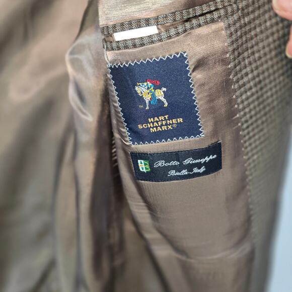 Hart Schaffner Marx Botto Giuseppe Biella Italy Shepard's Check Wool Blend 42R - Picture 4 of 12